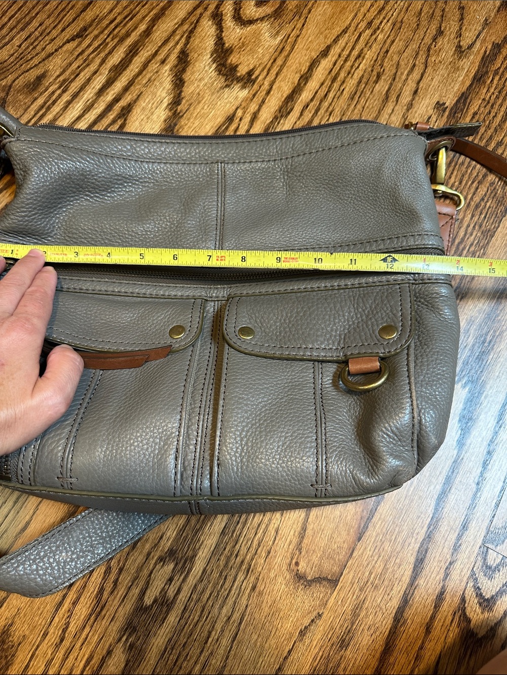 Fossil Gray Crossbody Bag with Tan Accents - Picture 8 of 10